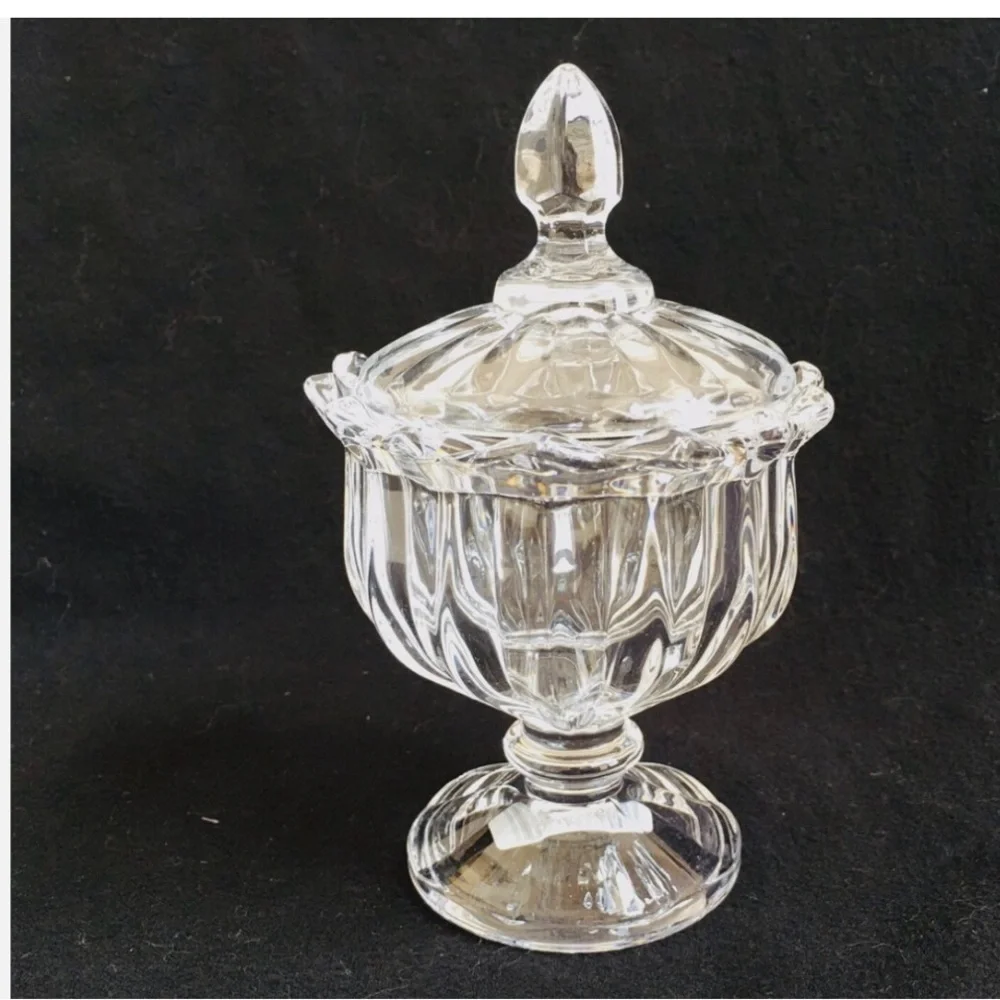 Vintage Digosoga Crystal Clear Candy Dish & Lid Glass Footed Two new